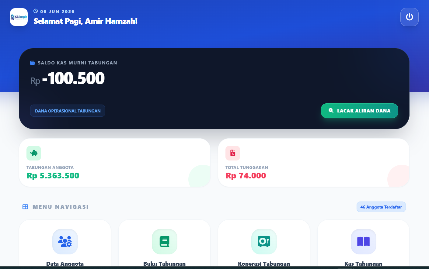 Dashboard kas website keuangan RT