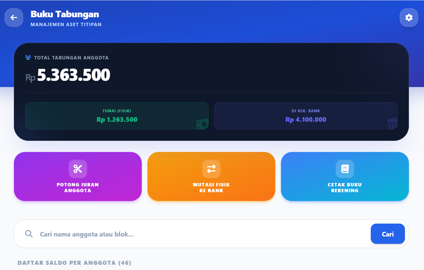 Laporan kas website keuangan RT