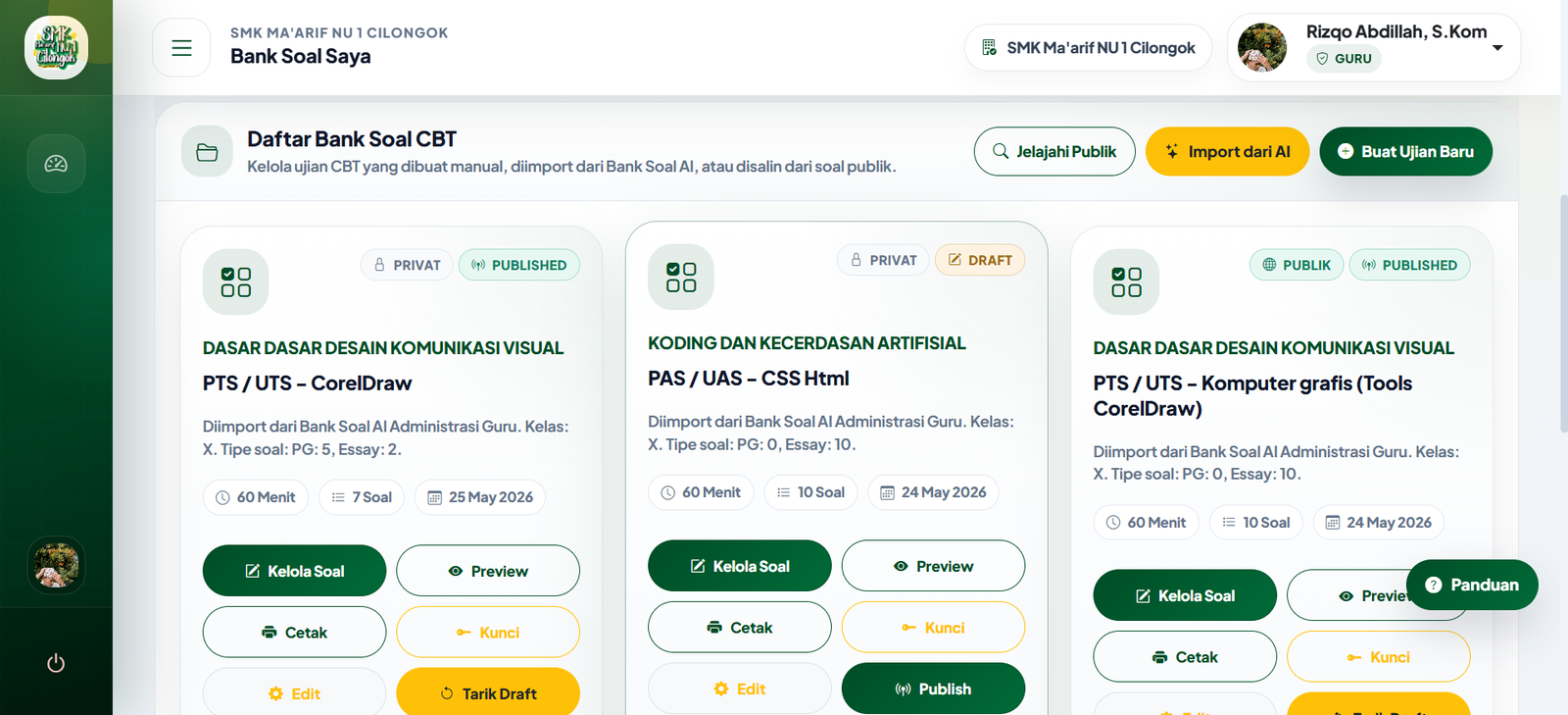 Fitur CBT rapor dan nilai LMS Bintang Maarif