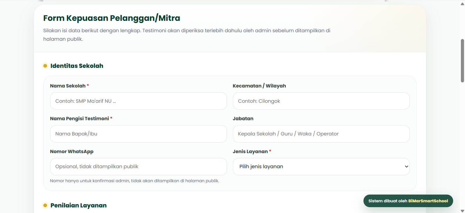 Form testimoni sekolah Website Testimoni PPDB