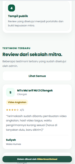 Tampilan mobile Website Testimoni PPDB