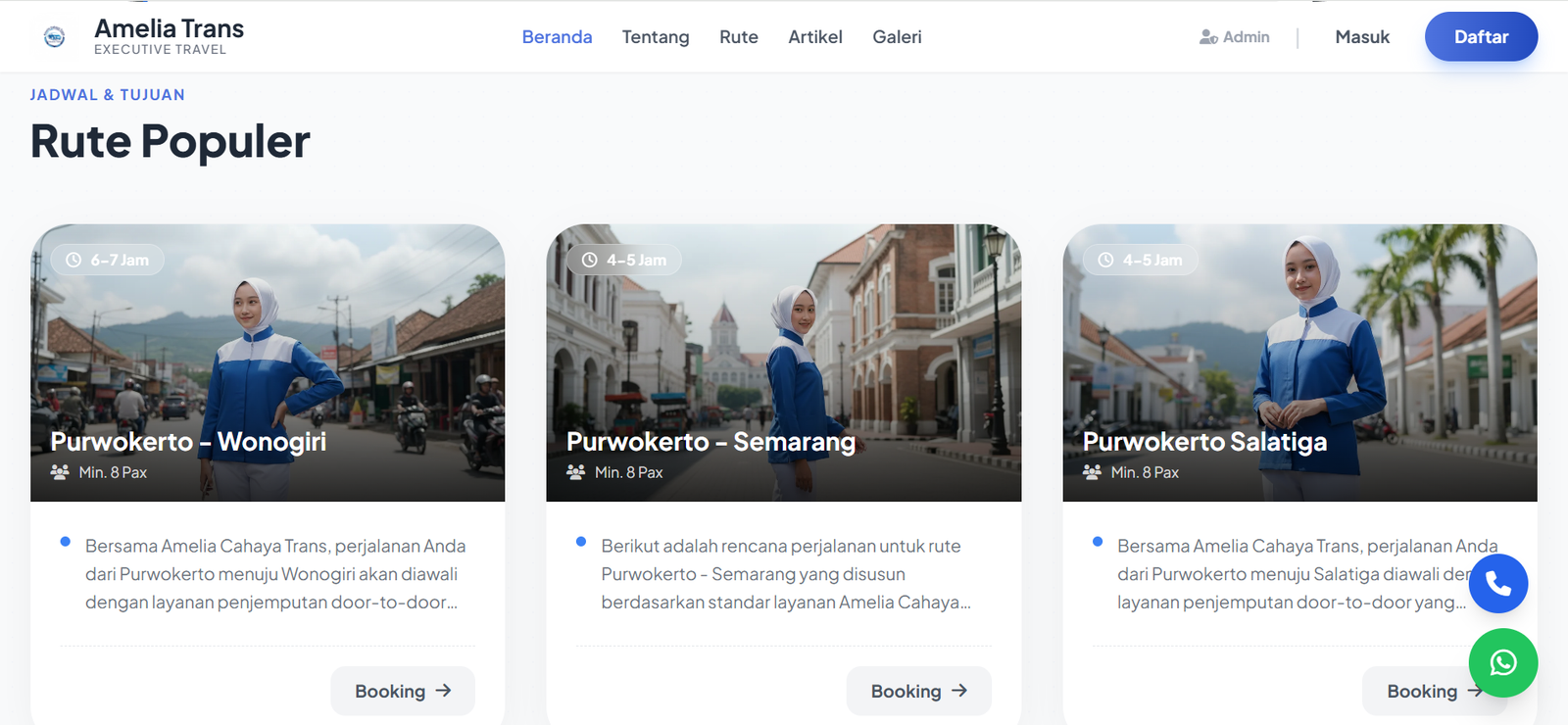 Landing page web travel dan booking online