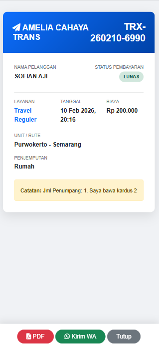 Tampilan mobile e-ticket travel